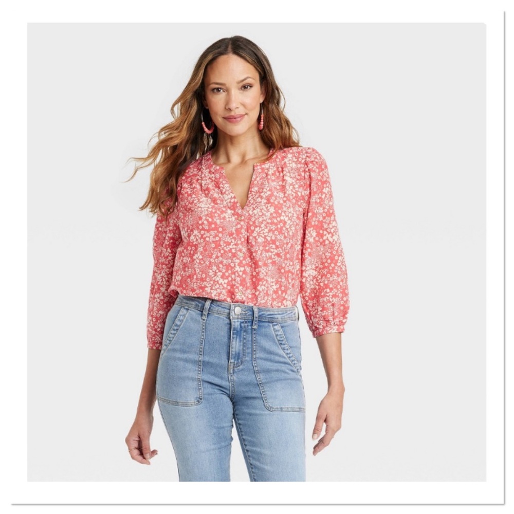 Women’s 3/4 Sleeve V Neck Blouse Knox Rose